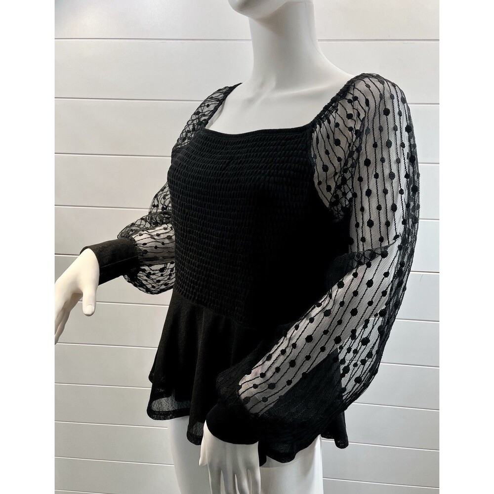 VTG Anthropologie Top L Y2K Milkmaid Regency Whimsigoth Swiss Dot Sheer Sleeve